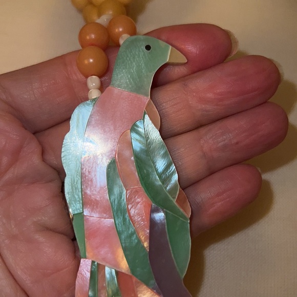 Pastel Tropical Bird Beaded Multi-Strand Necklace Retro Beach Style - Picture 4 of 13